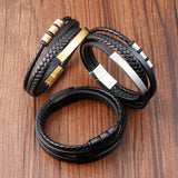 Men's Braided Leather Stainless Steel Cord Bracelet
