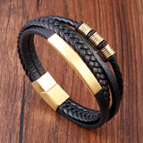 Men's Braided Leather Stainless Steel Cord Bracelet