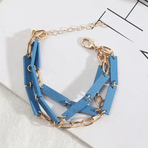 Multilayer Natural Wood Bar Link Bracelets for Women