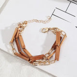 Multilayer Natural Wood Bar Link Bracelets for Women