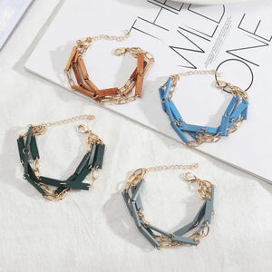 Multilayer Natural Wood Bar Link Bracelets for Women