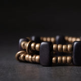Copper Beads Ebony Wood Bracelet Geometric Beaded Meditation Wish Mens Womens