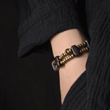 Copper Beads Ebony Wood Bracelet Geometric Beaded Meditation Wish Mens Womens