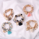 Crystal Flower Leaf Tassel Bracelet Set Boho Charm Jewelry