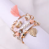 Crystal Flower Leaf Tassel Bracelet Set Boho Charm Jewelry