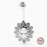 Sterling Silver Flower Belly Piercing Zircon Navel Ring