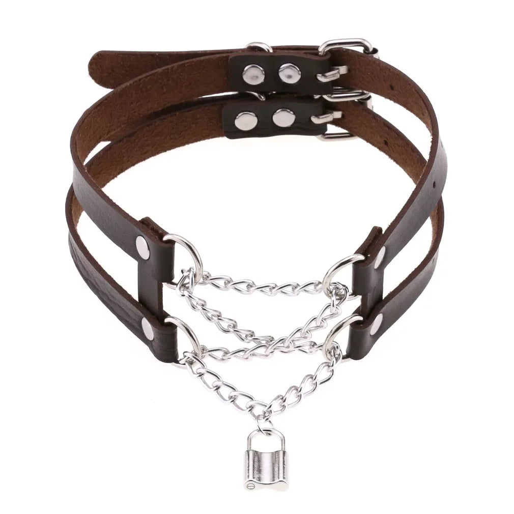 Multilayer Gothic Leather Choker Chain Necklace For Women Men