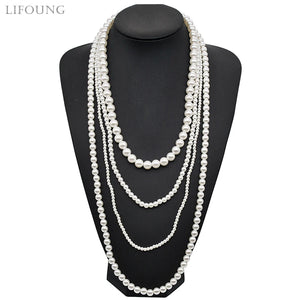 Classic Multilayer Pearl Necklace for Women Long Sweater Chain