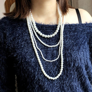 Classic Multilayer Pearl Necklace for Women Long Sweater Chain