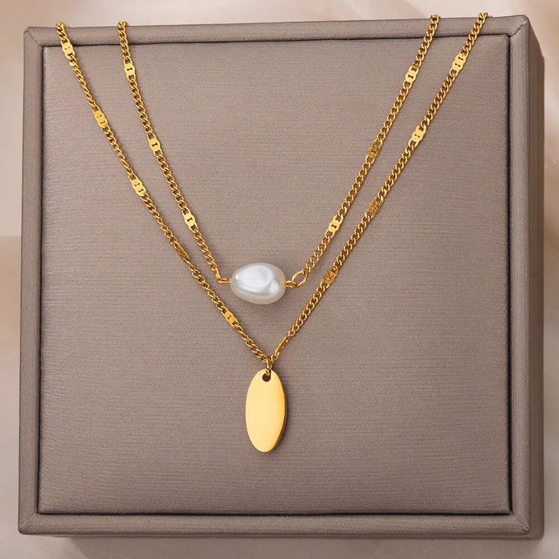 Multilayer Pearl Necklace Stainless Steel Chokers Christmas Gift