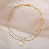 Multilayer Pearl Necklace Stainless Steel Chokers Christmas Gift