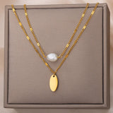 Multilayer Pearl Necklace Stainless Steel Chokers Christmas Gift