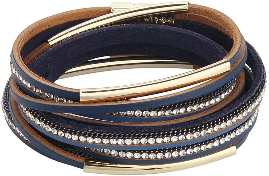 Multilayer Leather Crystal Bracelet Magnet Bangle Vintage Jewelry Gift
