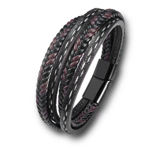 Classic Men's Leather Stainless Steel Stitching Bracelet for Party