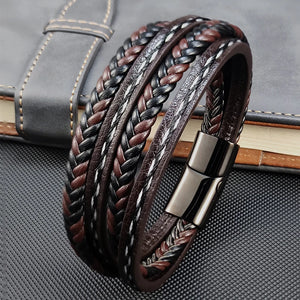 Classic Men's Leather Stainless Steel Stitching Bracelet for Party