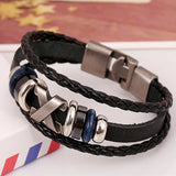 Leather Stainless Steel Men's Bracelet Magnetic Clasp Charm Jewelry