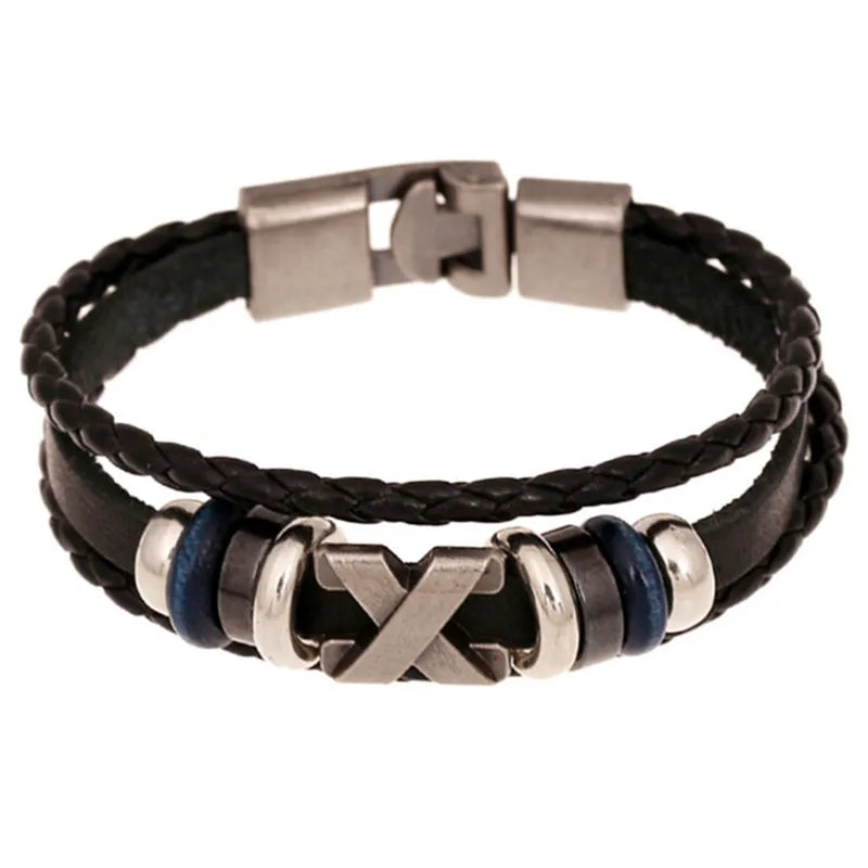 Leather Stainless Steel Men's Bracelet Magnetic Clasp Charm Jewelry