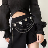 Metal Tassel Waist Chain Women Thin Belt Punk Silver Portrait Pendant Body Chain