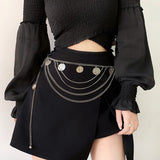 Metal Tassel Waist Chain Women Thin Belt Punk Silver Portrait Pendant Body Chain