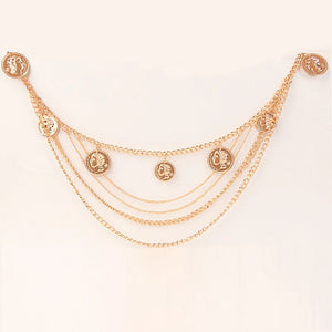 Metal Tassel Waist Chain Women Thin Belt Punk Silver Portrait Pendant Body Chain