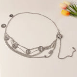 Metal Tassel Waist Chain Women Thin Belt Punk Silver Portrait Pendant Body Chain
