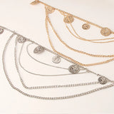 Metal Tassel Waist Chain Women Thin Belt Punk Silver Portrait Pendant Body Chain