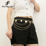 Metal Tassel Waist Chain Women Thin Belt Punk Silver Portrait Pendant Body Chain