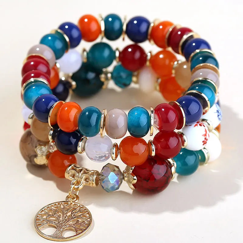 Crystal Agates Weathered Gem Stone Bead Stretch Bracelet