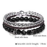 Vintage Natural Stone Beaded Bracelets Men Stainless Steel Leather Chain Bangle