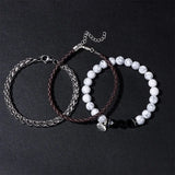 Vintage Natural Stone Beaded Bracelets Men Stainless Steel Leather Chain Bangle