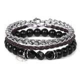 Vintage Natural Stone Beaded Bracelets Men Stainless Steel Leather Chain Bangle
