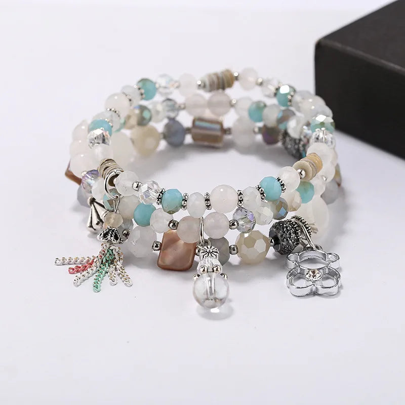 Multilayer Natural Stones Bear Charm Bracelets for Women