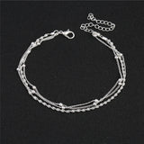 Multilayer Silver Anklet Chain with Ball Pendant for Women