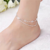 Multilayer Silver Anklet Chain with Ball Pendant for Women