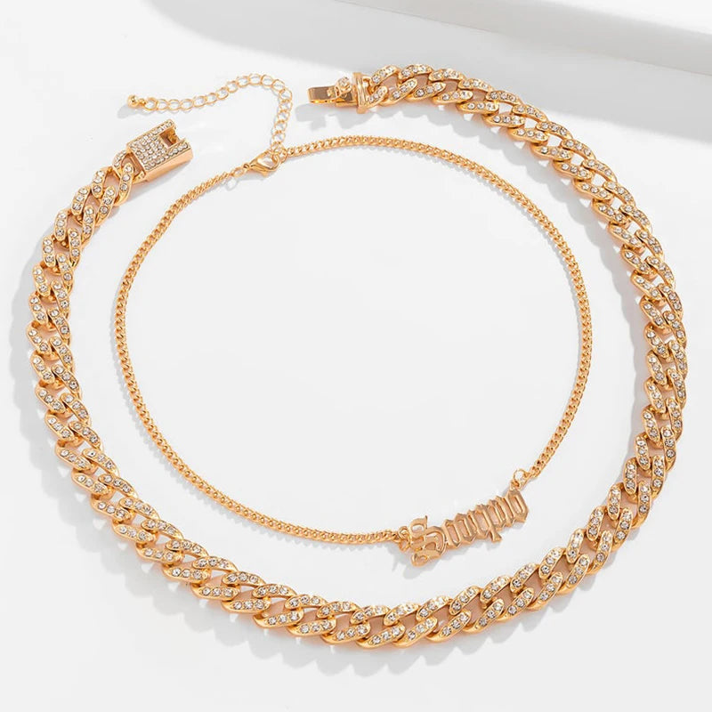 Old English Pendant Chain Necklace Set