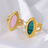 Pink Acrylic Stainless Steel Rings For Women Plated Adjustable Ring