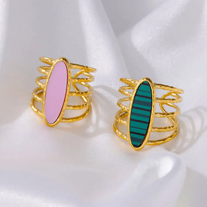 Pink Acrylic Stainless Steel Rings For Women Plated Adjustable Ring