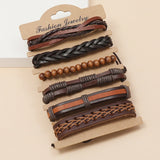 Ethnic Braided Leather Bracelet Set Beads Charm Bangle Wrap Wristbands