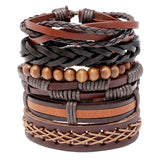 Ethnic Braided Leather Bracelet Set Beads Charm Bangle Wrap Wristbands