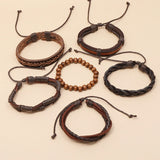 Ethnic Braided Leather Bracelet Set Beads Charm Bangle Wrap Wristbands