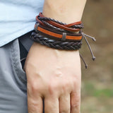 Ethnic Braided Leather Bracelet Set Beads Charm Bangle Wrap Wristbands