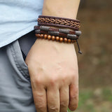 Ethnic Braided Leather Bracelet Set Beads Charm Bangle Wrap Wristbands