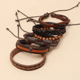 Ethnic Braided Leather Bracelet Set Beads Charm Bangle Wrap Wristbands