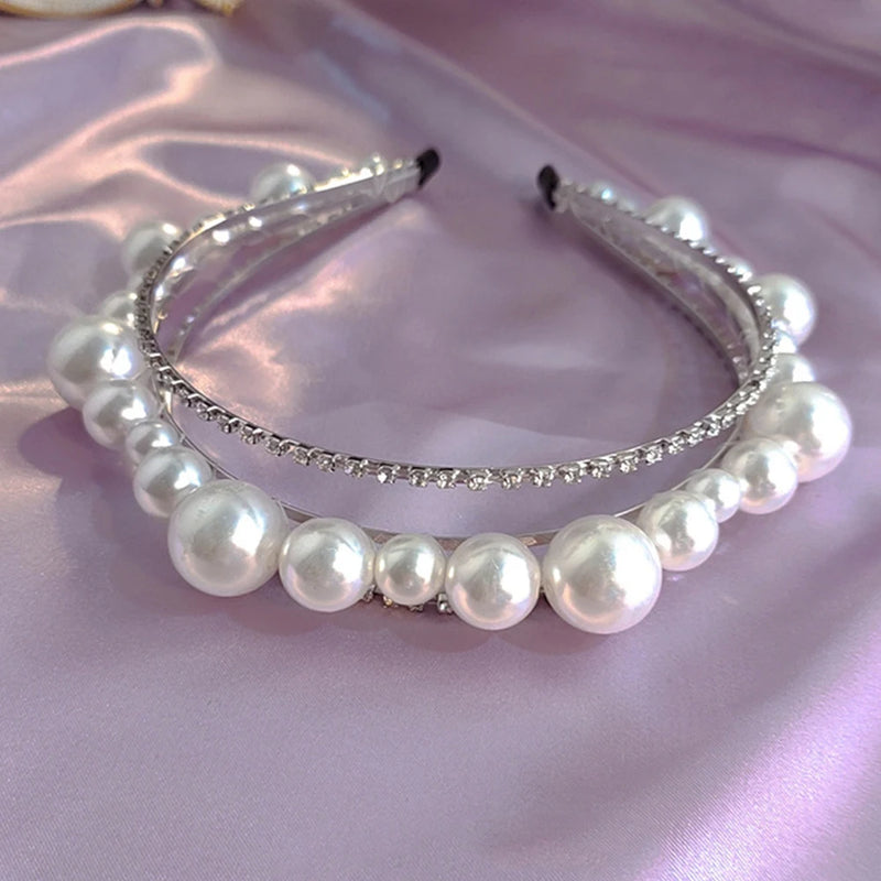 Multilayer Rhinestone Pearl Headband for Women