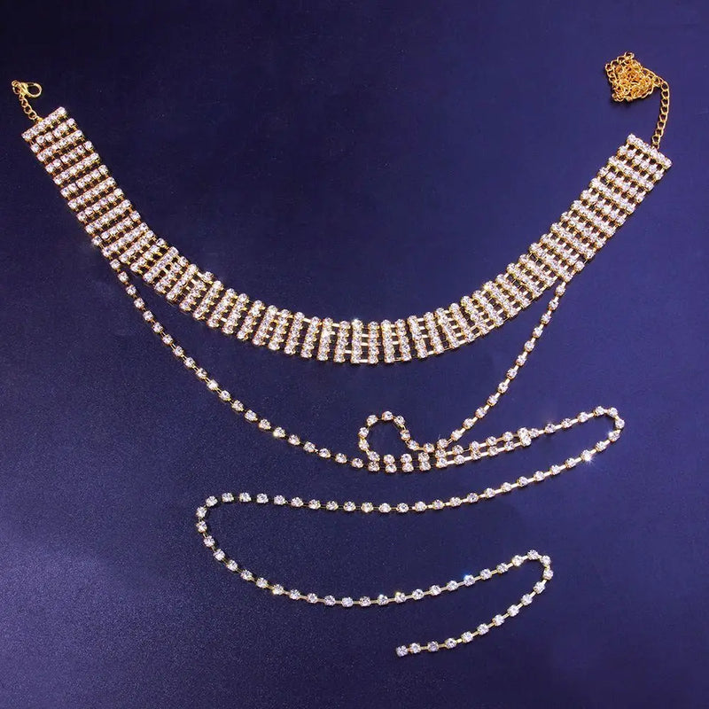 Sexy Rhinestones Tassel Necklace Long Clavicle Chain Jewelry