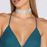 Sexy Rhinestones Tassel Necklace Long Clavicle Chain Jewelry