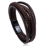 Multilayer Woven Men's Leather Bracelet Magnet Buckle