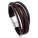 Multilayer Woven Men's Leather Bracelet Magnet Buckle