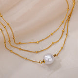 Simulated Pearl Choker Necklace Stainless Steel Chain Hip Hop Punk Jewelry