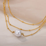 Simulated Pearl Choker Necklace Stainless Steel Chain Hip Hop Punk Jewelry